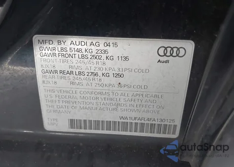 2015 Audi Allroad 2.0T Premium z USA, uszkodzony, nr VIN WA1UFAFL4FA130125